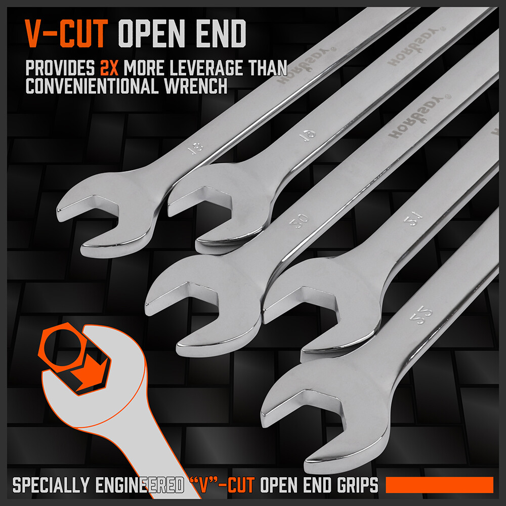 15PC Combination Spanner Wrench Ring Open Ended 8-22mm Metric 12 Point “V” Notch