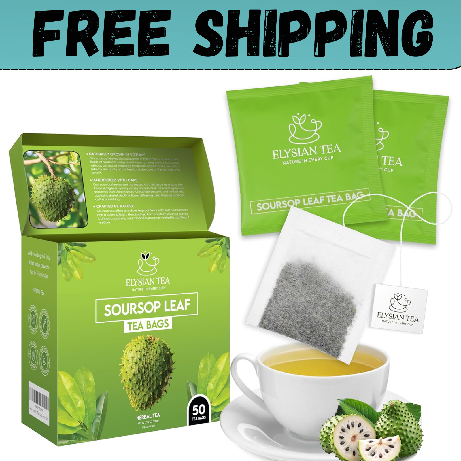 100 PACK Soursop Leaves Tea Bags Herbal Guanabana Graviola Annona Muricata, NEW!