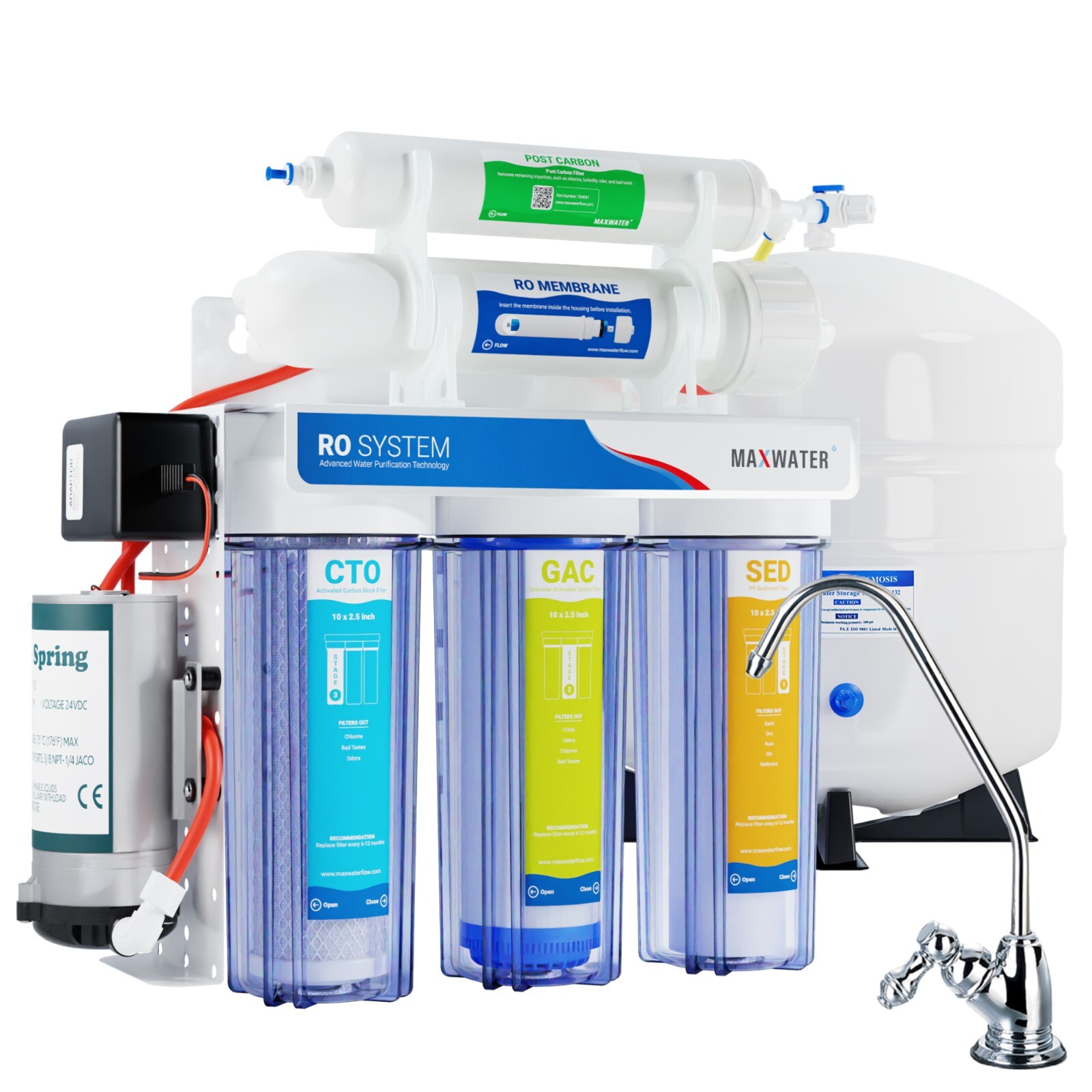 5 Stage Residential Drinking Reverse Osmosis System With Booster Pump 100 GPD