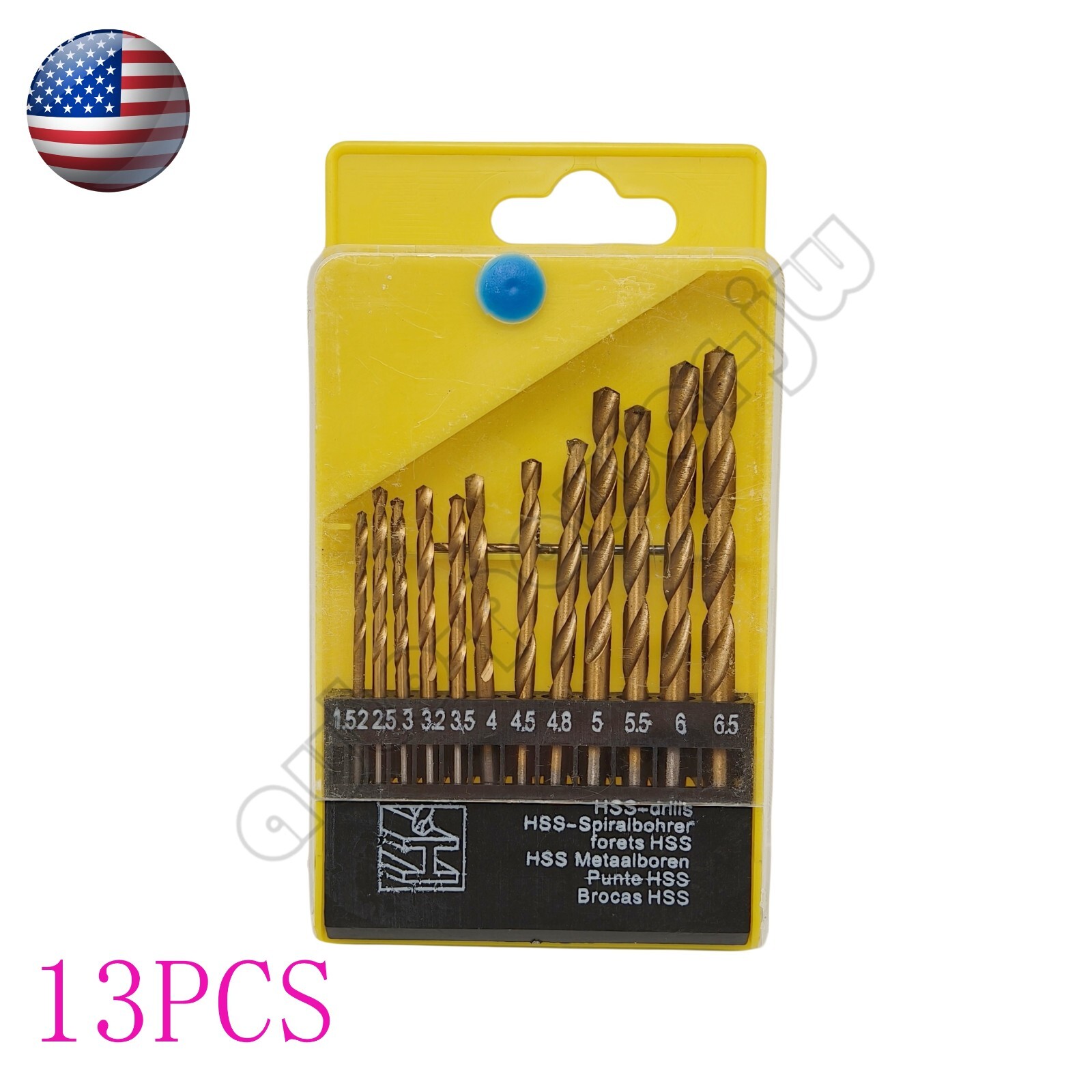 13Pcs HSS Titanium Coated Twist Drill Bit Set 1.5-6.5mm Hex Shank For wood Metal