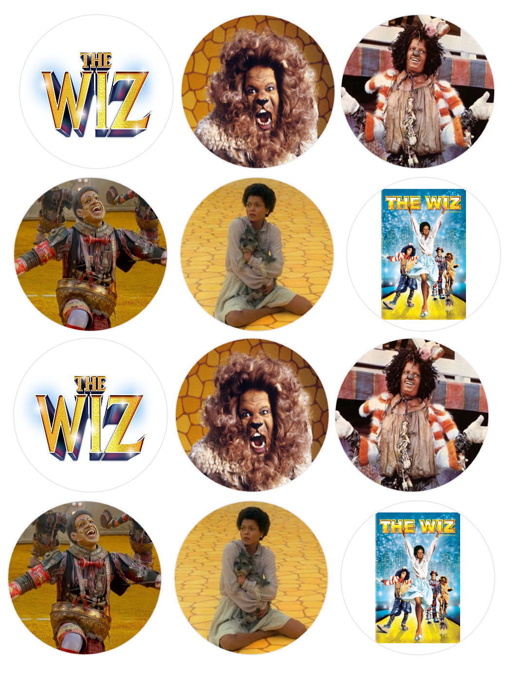 set of 12 The Wiz edible image rounds, pre cut, choose your size