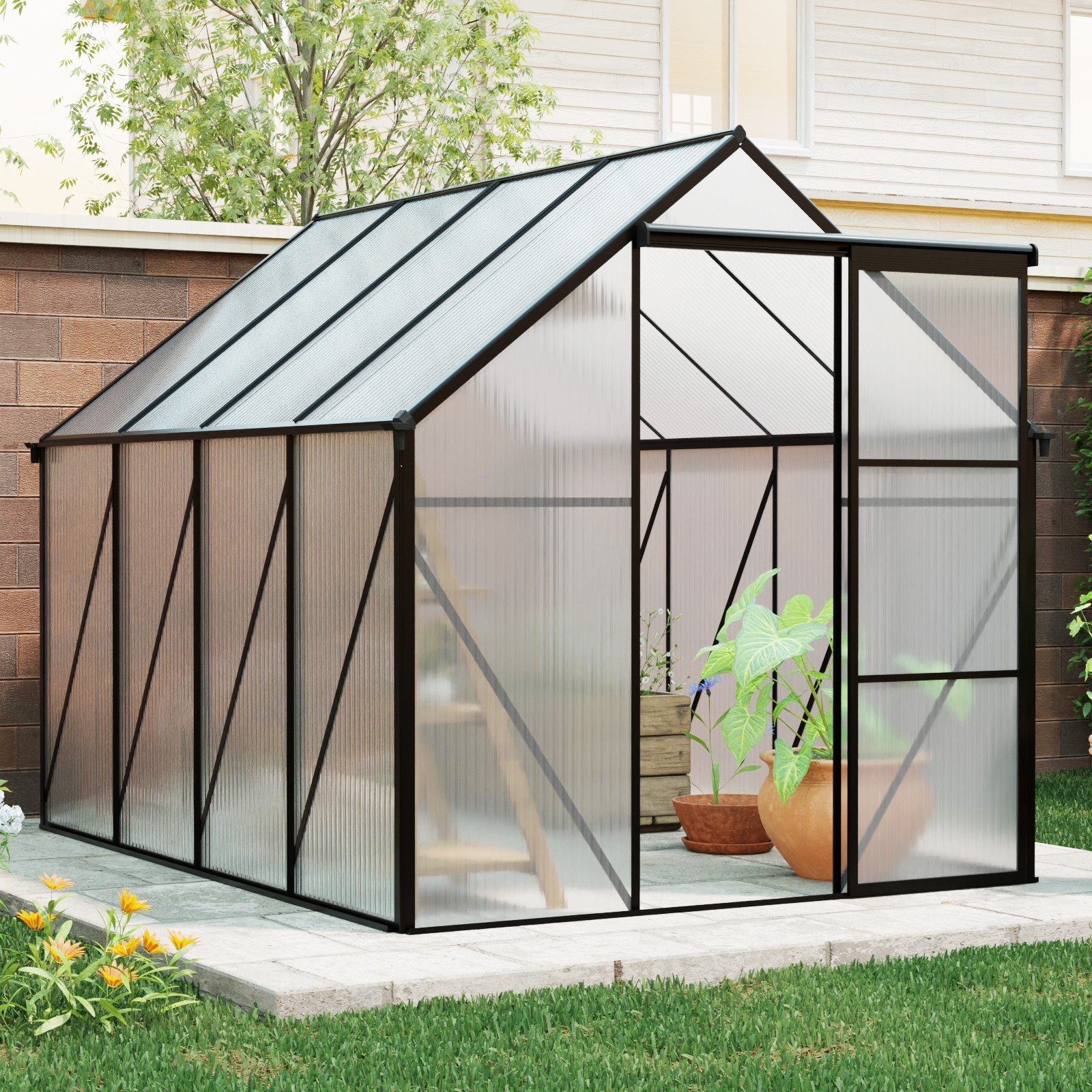 6×8 FT Outdoor Polycarbonate Greenhouse Aluminum w/Adjustable Roof for Garden