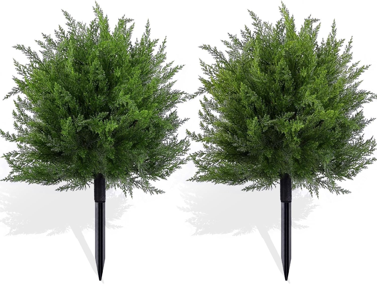 2Pcs 24″ Artificial Cedar Topiary Ball Trees Out/Indoor UV Resistant Faux Plants