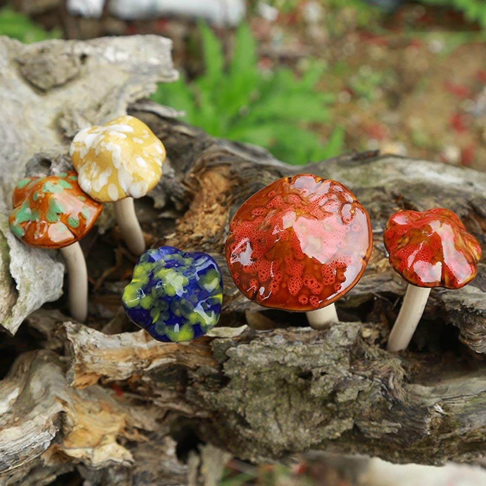 Garden Decor 4Pcs (Random Color) Ceramic Mushroom for Garden Yard Garden…