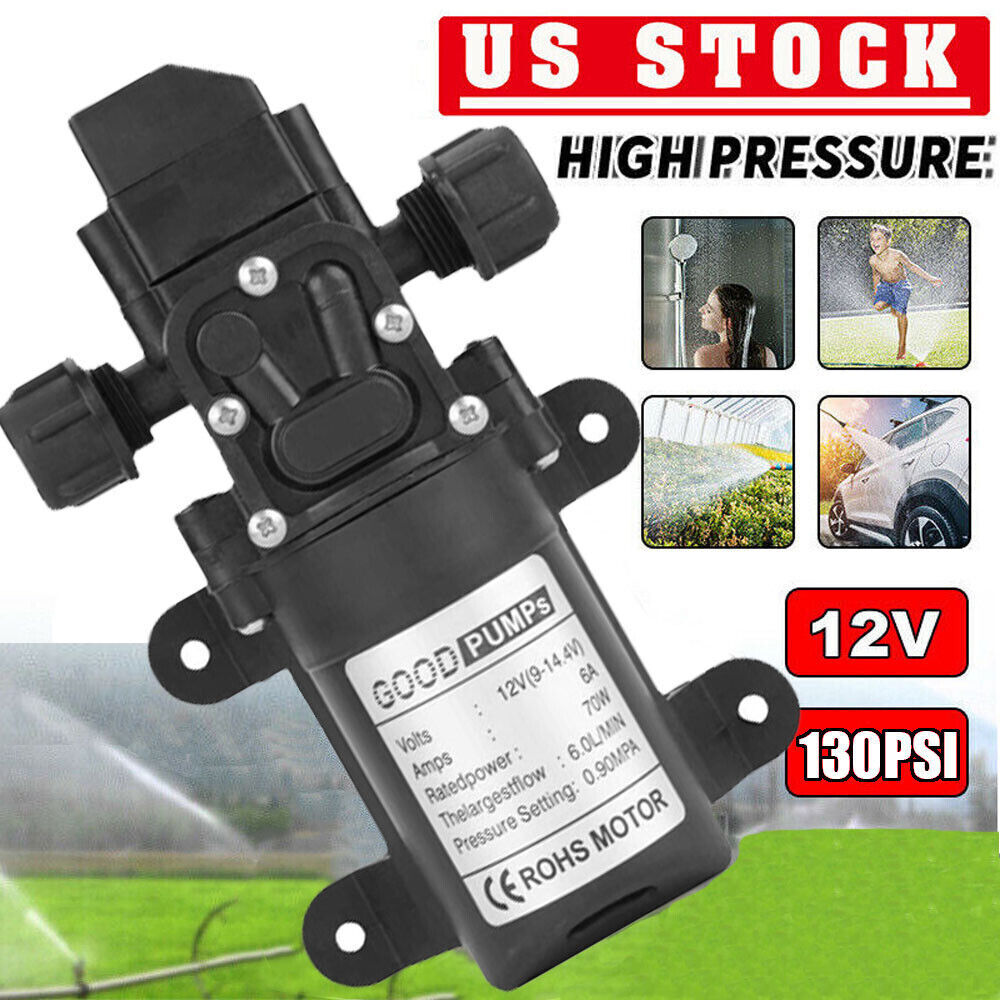 12V Water Pump 130PSI Self Priming Diaphragm High Pressure Automatic Switch