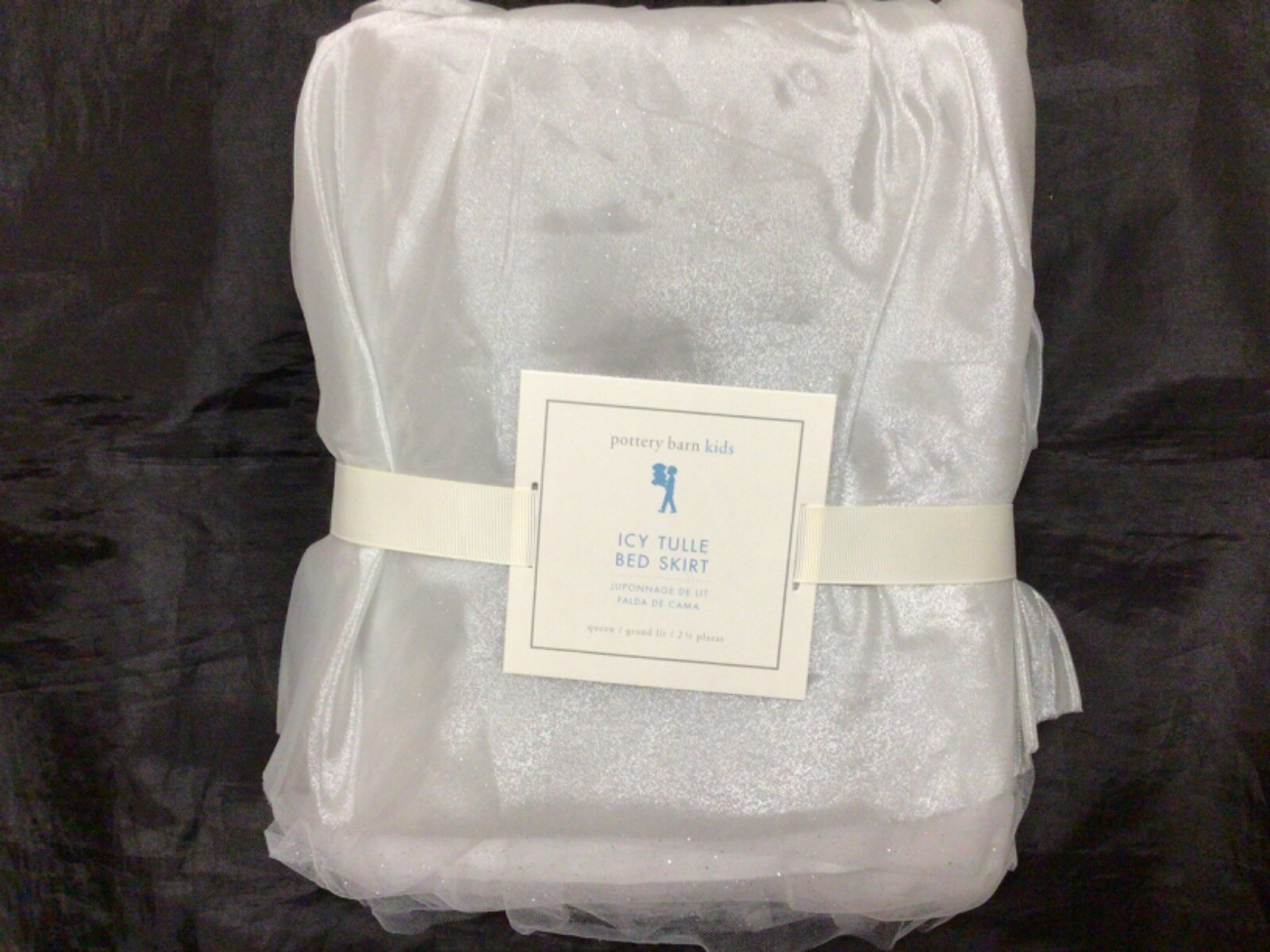 POTTERY BARN KIDS ICY TULLE BED SKIRT QUEEN BLUE NEW