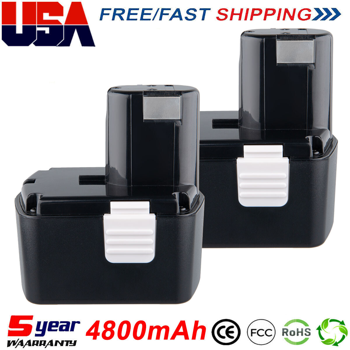 2Pac 4.8Ah for Hitachi EB1414S 14.4V Battery EB1412S BCL1830 EB14B EB14S 4800mAh