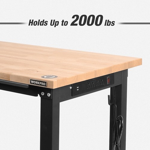 Workpro 60″ Workbench Adjustable Height Work Table 2000LBS Load Rubber Wood Top