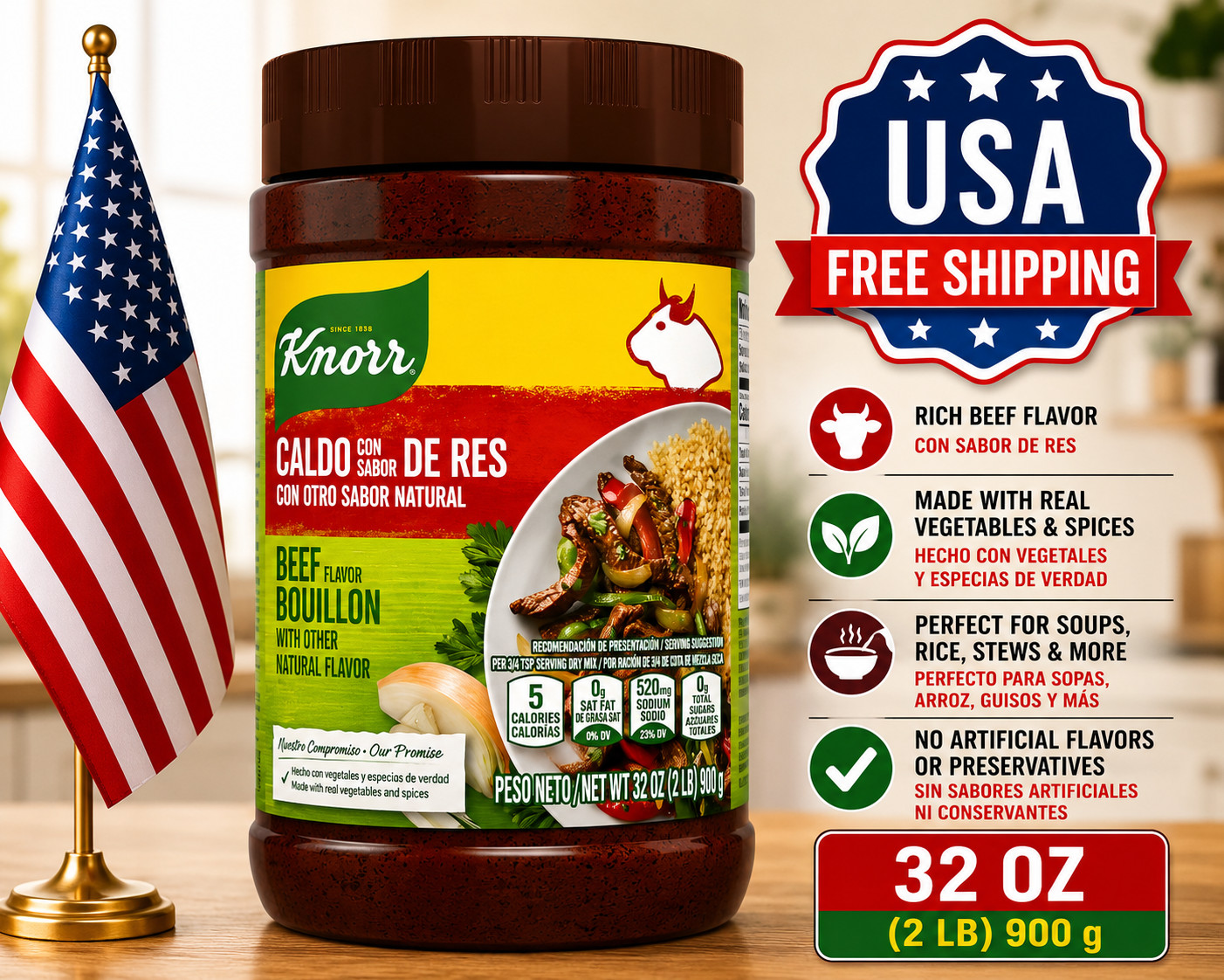 Knorr Granulated Beef Bouillon Ground Seasoning, 2.0 lb Jar