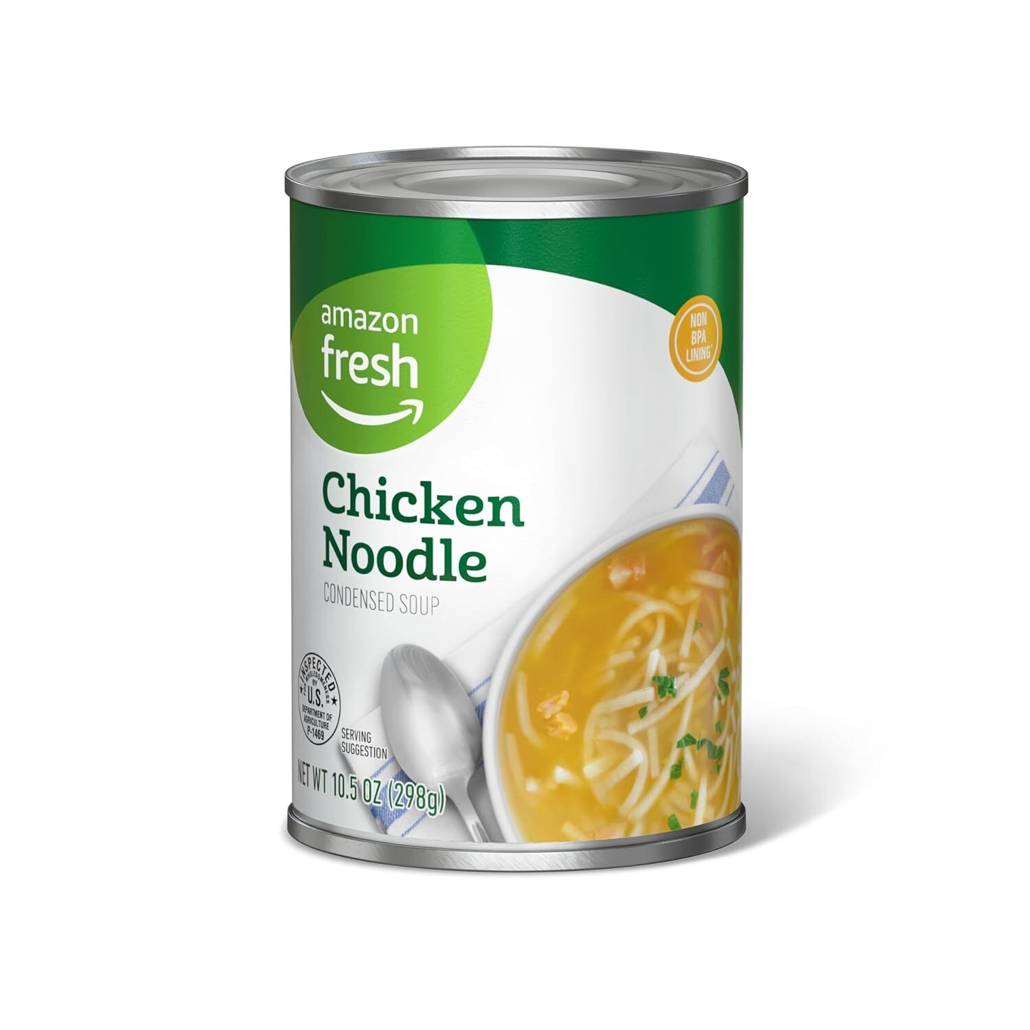 Amazon Fresh Chicken Noodle Soup, 10.5 Oz – Condensed – Happy Belly Brand