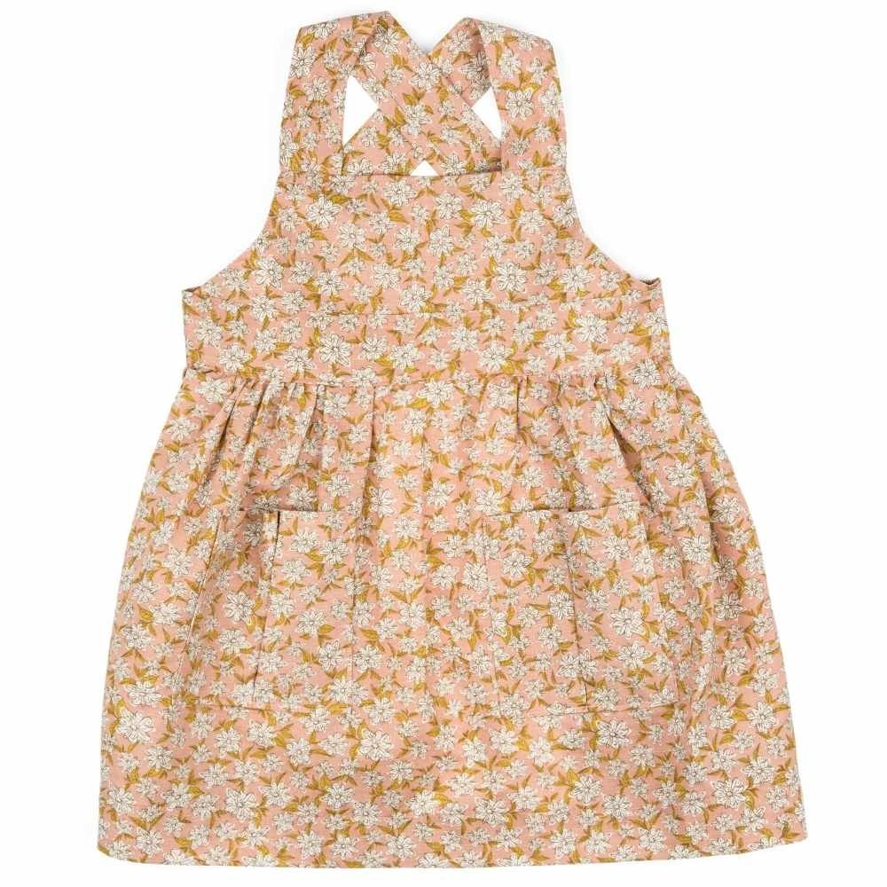 New MILKBARN Rose Floral Linen Cotton Toddler Pinafore Apron 2-4 years NWOT