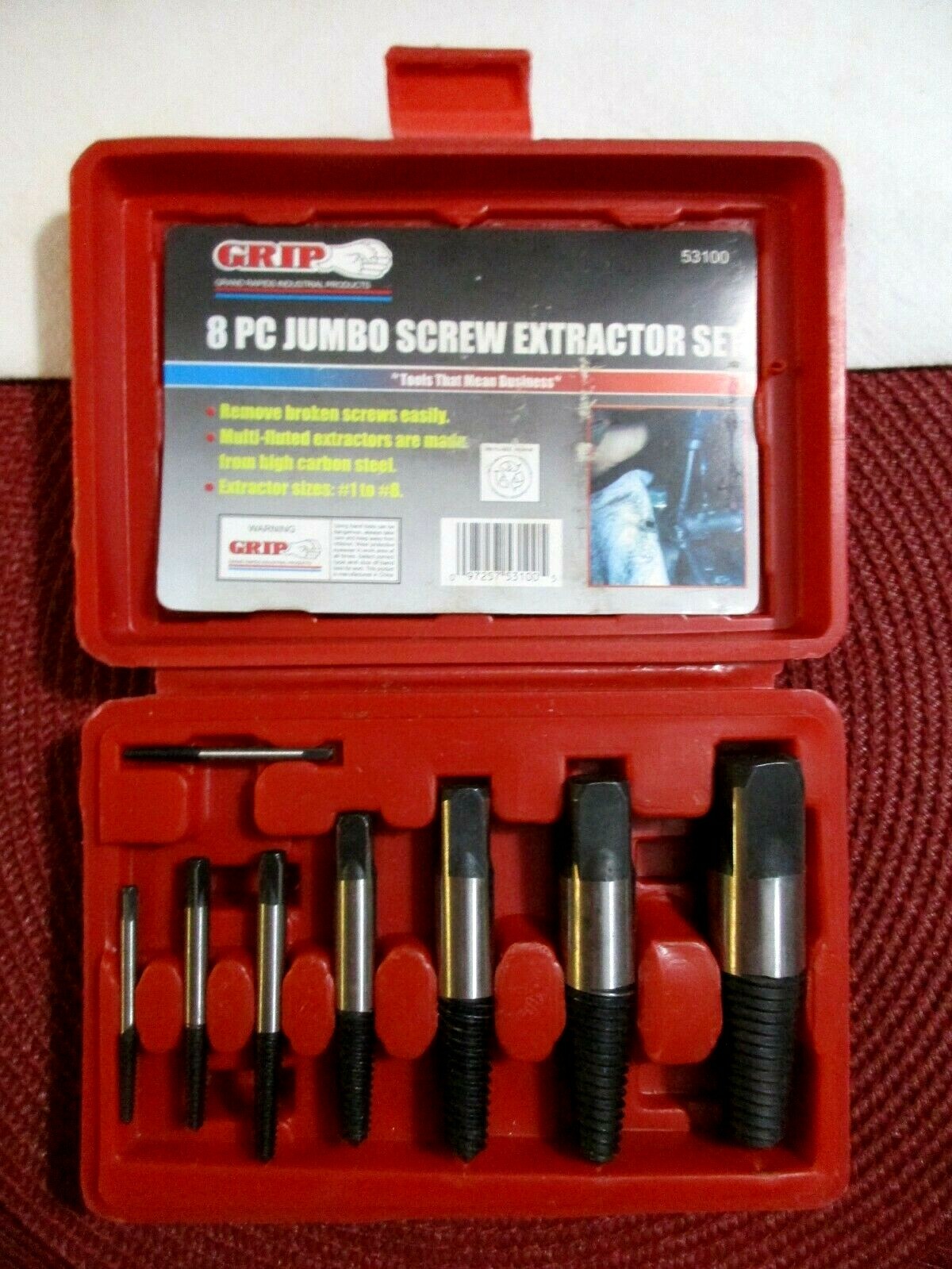 GRIP 8pc Screw Extractor Set 53100 ~ New
