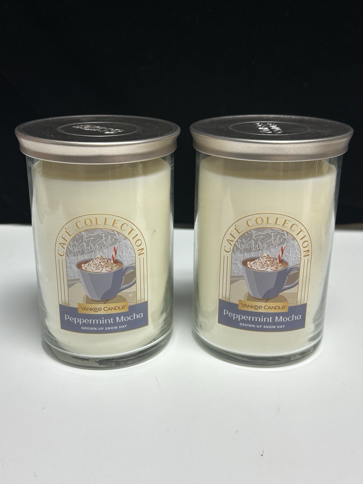LOT OF 2-NEW-Yankee Candle PEPPERMINT MOCHA Large 20oz CAFE COLLECTION 2 WICK