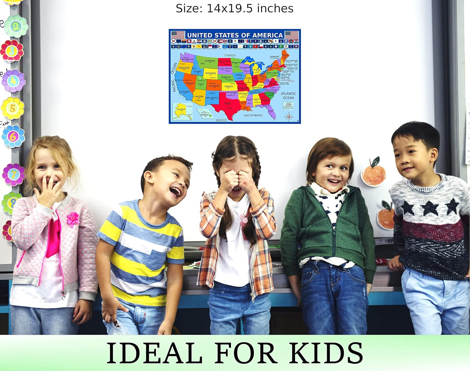 United States Map with State Flags Poster – Laminated 14X19.5 In. – Educational