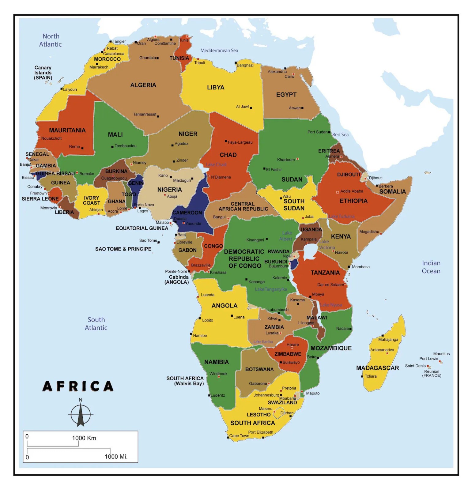 Colorful Africa Map Educational Posters and Art Print 13″ X 19″