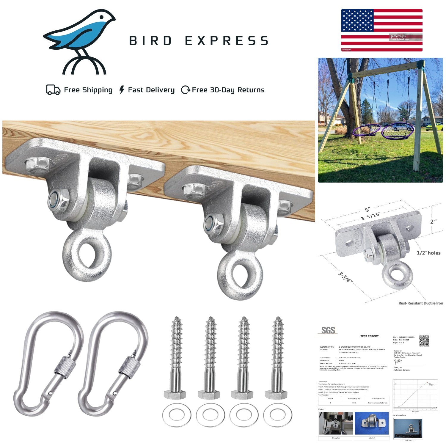 Heavy Duty Swing Hangers 2400lb Capacity Set of 2 IndoorOutdoor Playground Porch