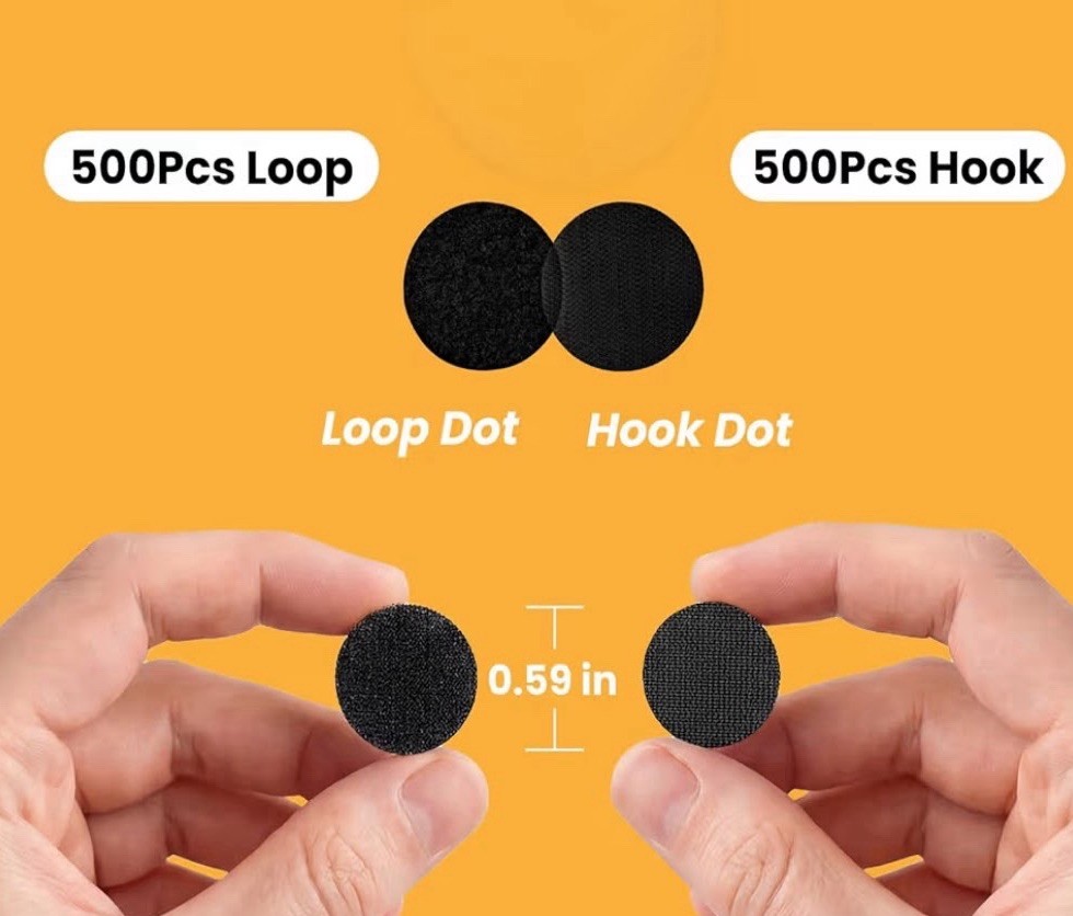 Self Adhesive Hook & Loop Dots 1000pcs 0.59in Strong Sticky Back Nylon Dots Tape