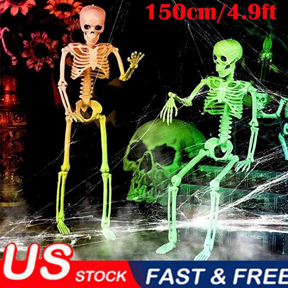 59in Luminous Halloween Human Skeleton FullLife Size Decoration Party Prop Skull