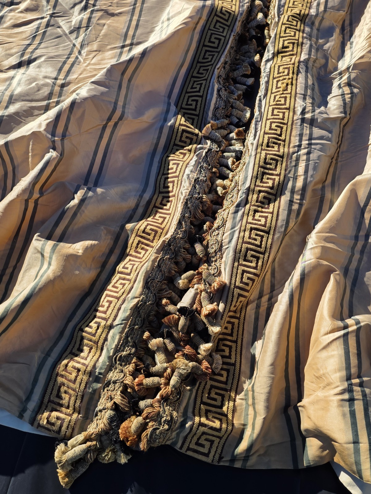Versace Style Gold/Black Interlined Drapes Set 128″ X 37″ Each Vintage Hand Made