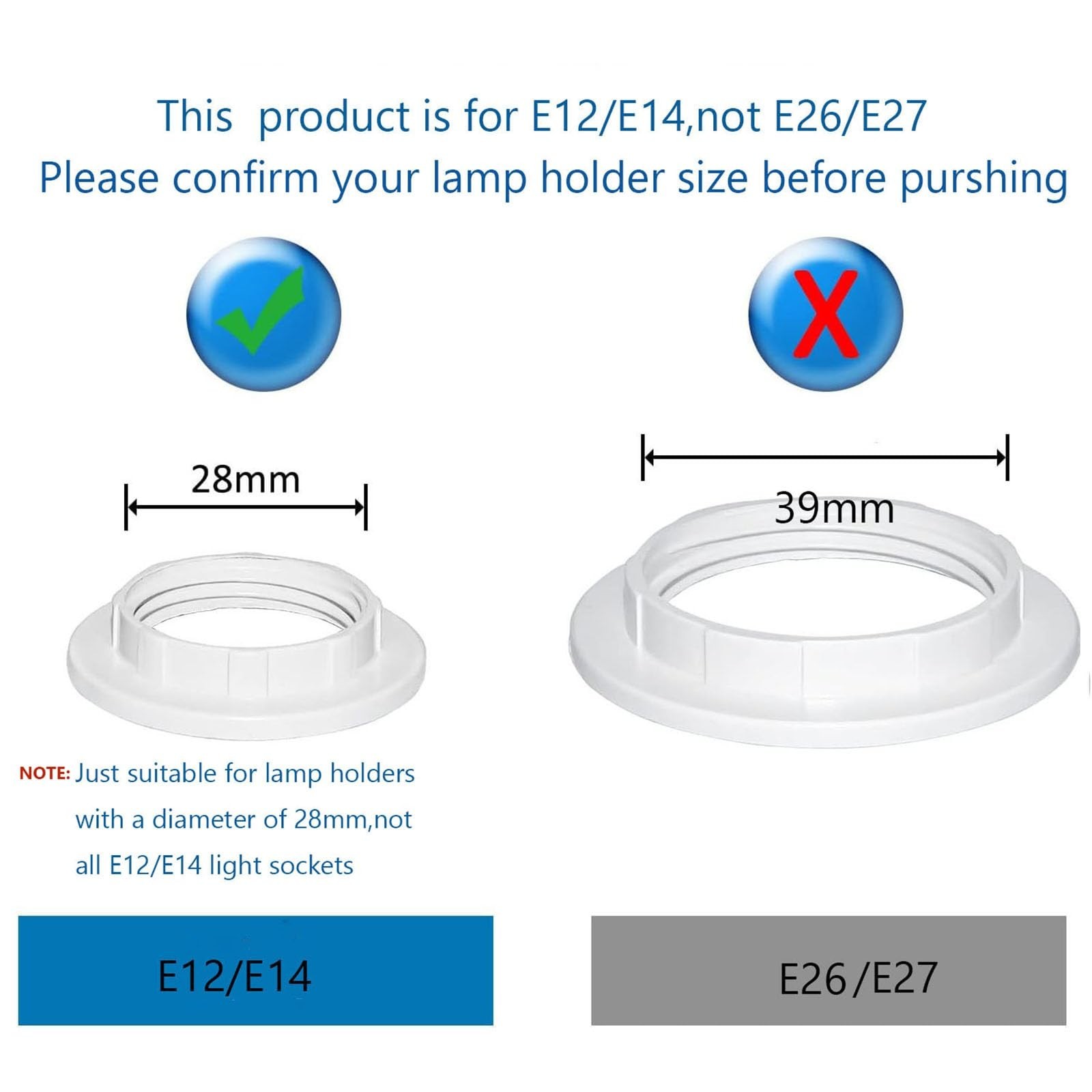 E12 Lamp Shade Collar Rings, E12 Lock Socket Adapter with 1.1Inch(28mm) Inner…