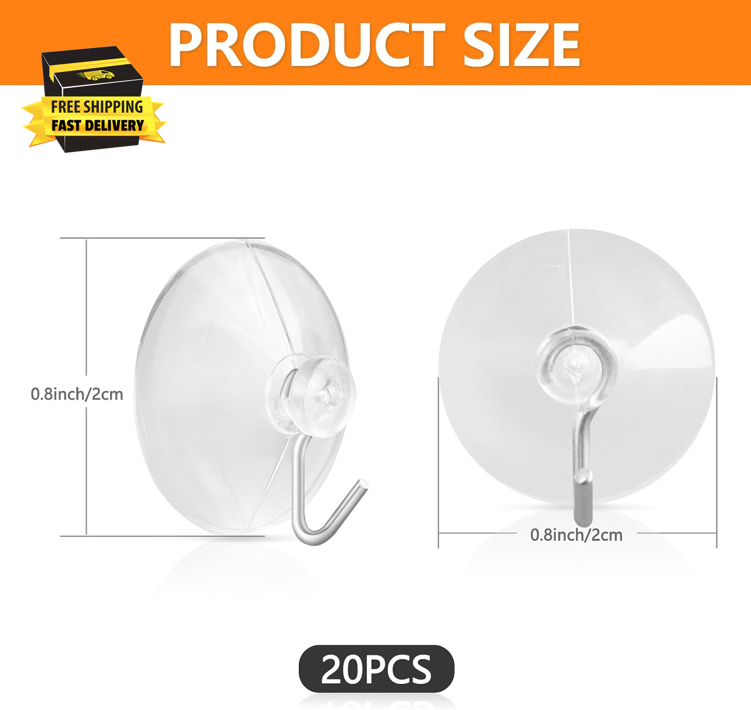 20Pack Mini Suction Cup Hooks 0.8Inch Clear Suction Cups with Metal Hooks, PVC R