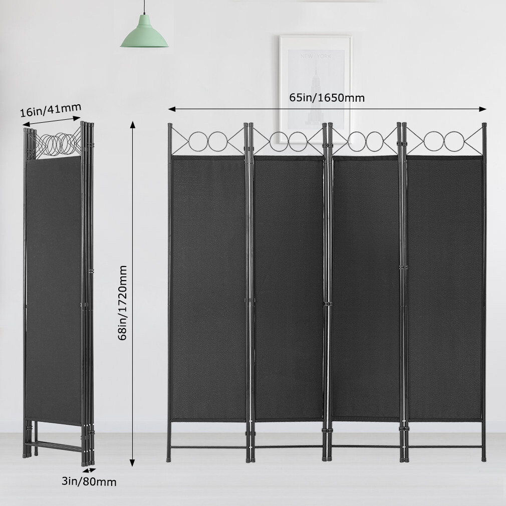 4 Panel Room Divider 6.8FT Steel Frame Screen Folding Privacy Divider Freestand