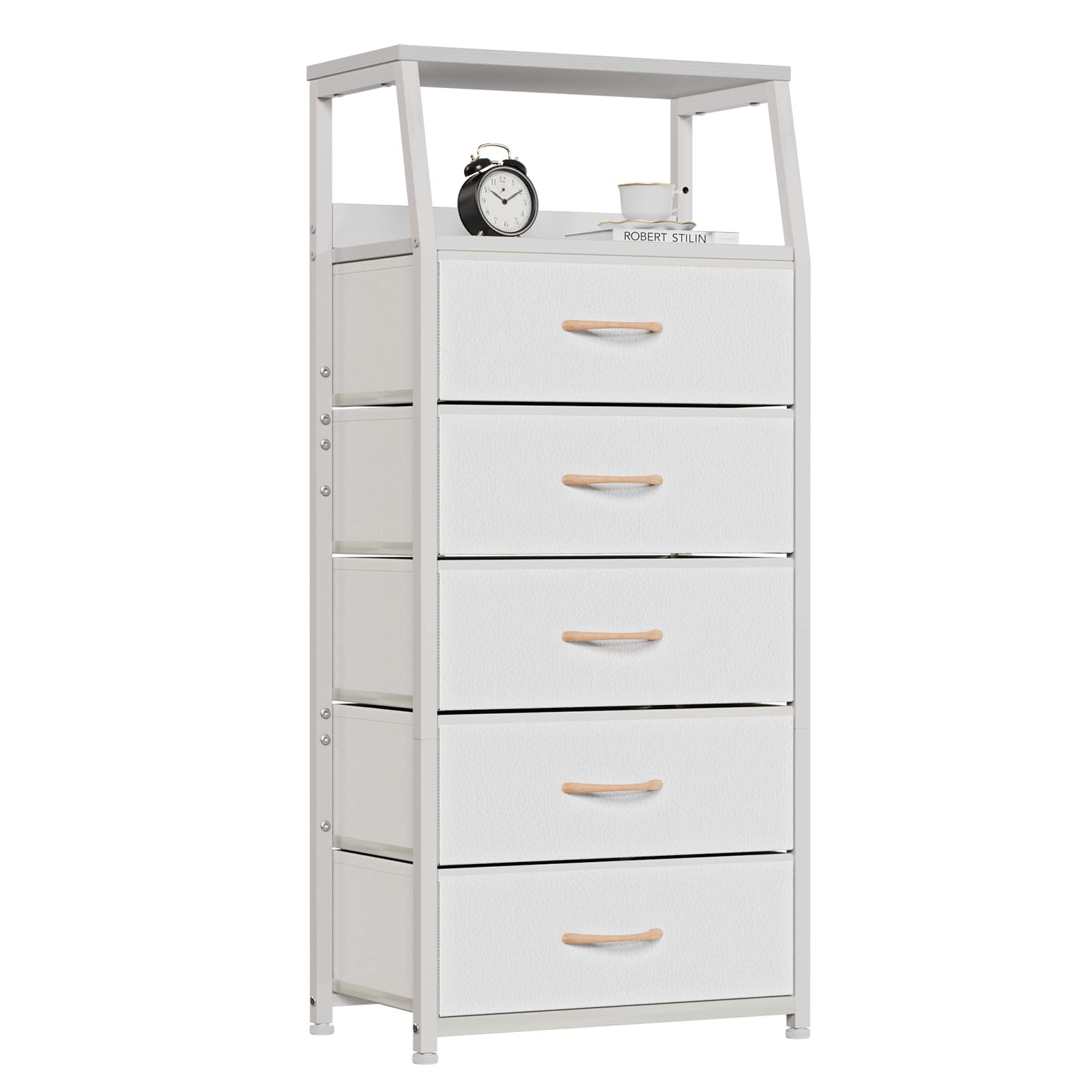 Furnulem White Dresser with 5 Drawers, Vertical Storage Tower Fabric Dresser…