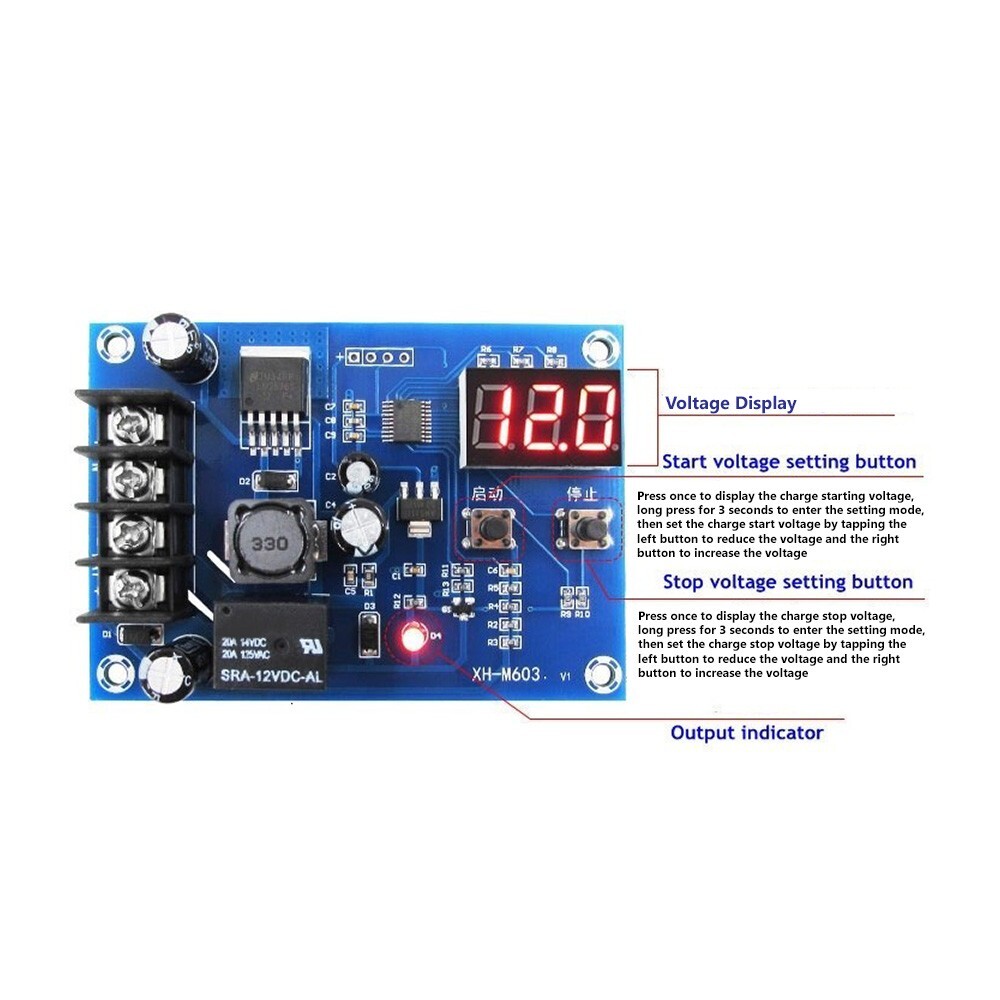 12V – 24V Battery Charge Controller Protection Module w/ LED Voltmeter XH-M603