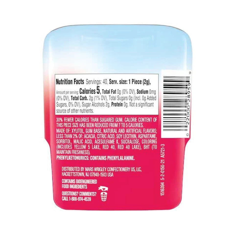 2x Bottles Wrigley’s Extra Refreshers Fruit Mix Gum – 40 Per Bottle