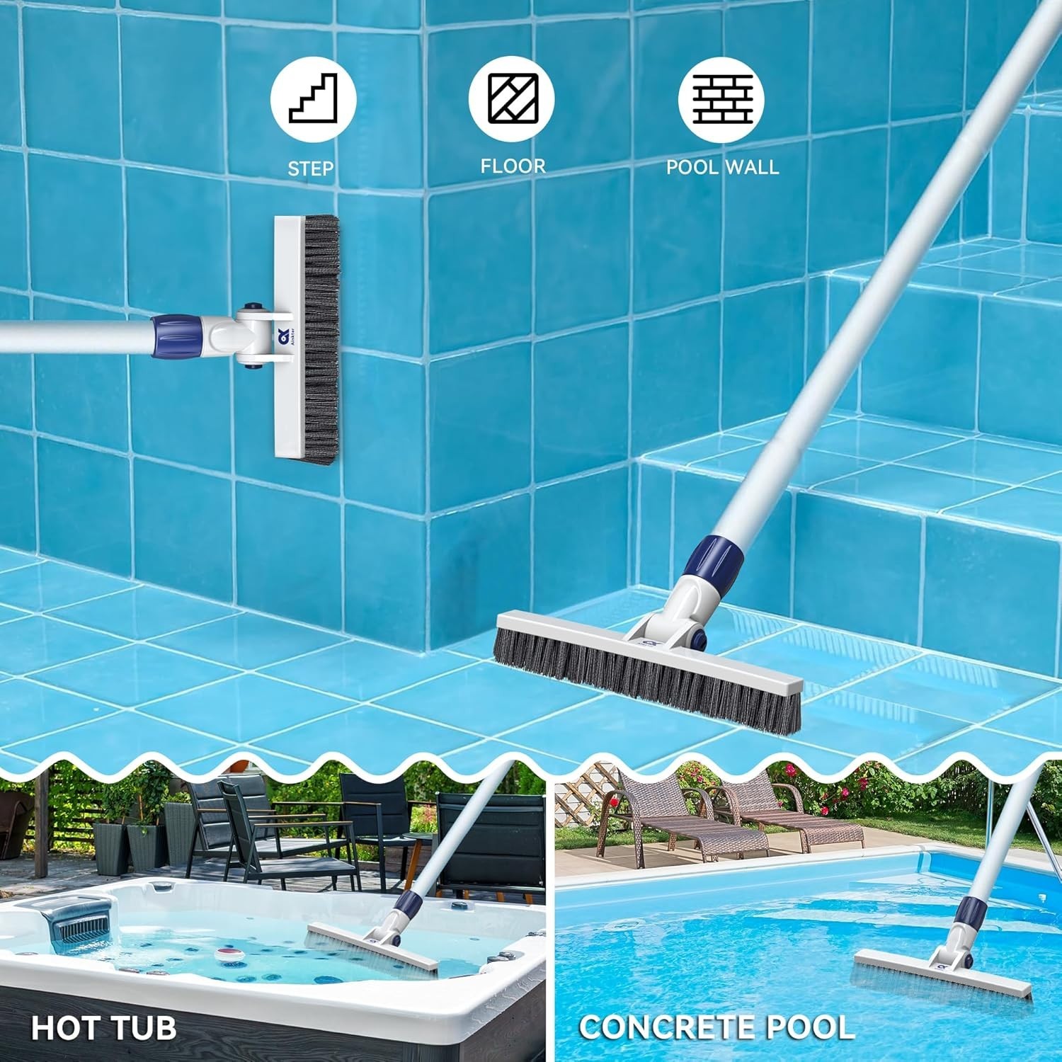 12″ Pool Brush Head Cleaning Pool Wall &Waterline Tiles & Steps, PP Bristles…