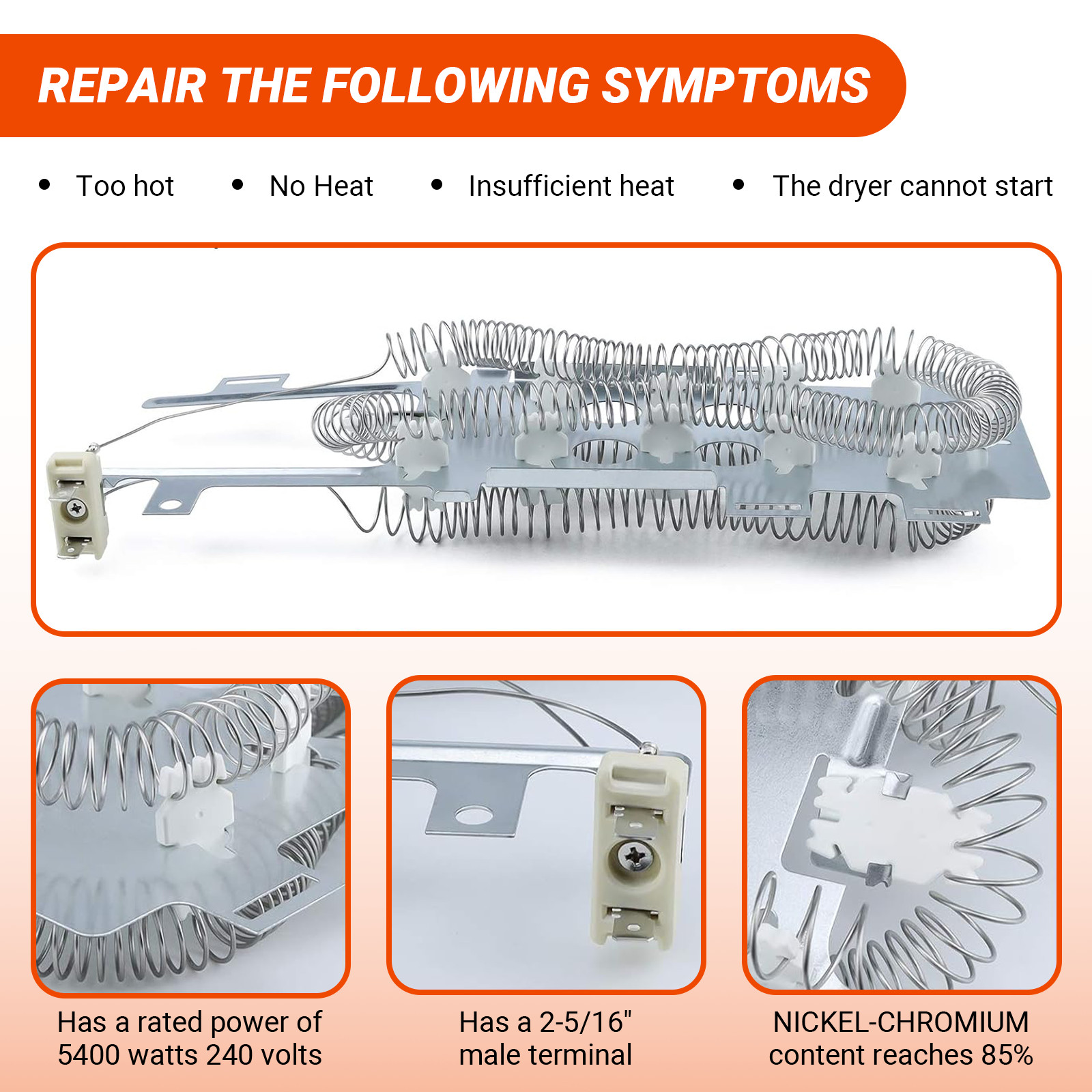 2 Pack 8544771 Dryer Heater Heating Element Fits For Whirlpool Kenmore WP8544771