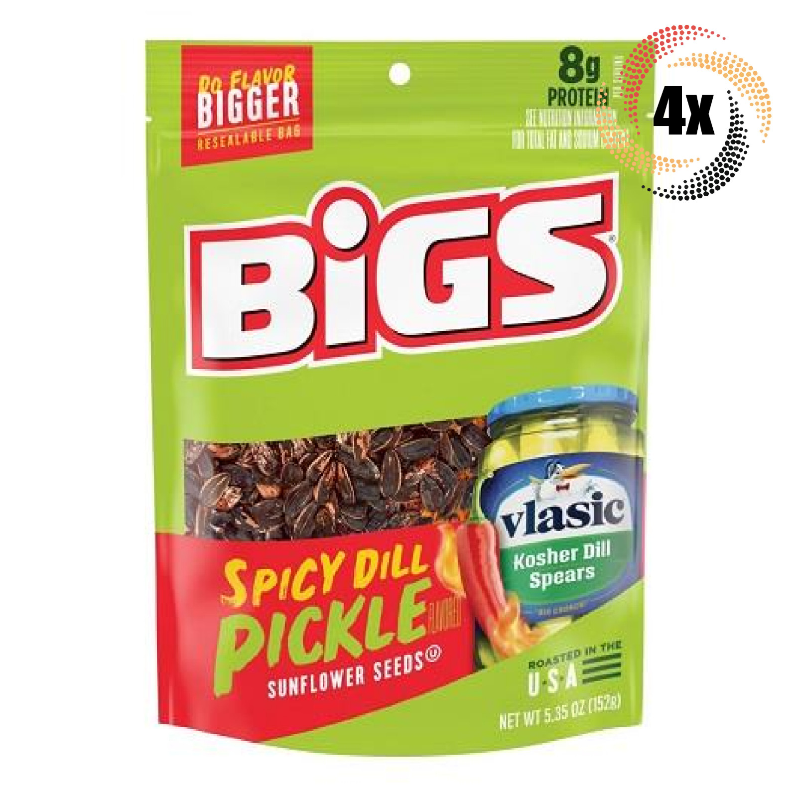 4x Bags Bigs Vlasic Spicy Dill Pickle Flavor Sunflower Seed Bags | 5.35oz