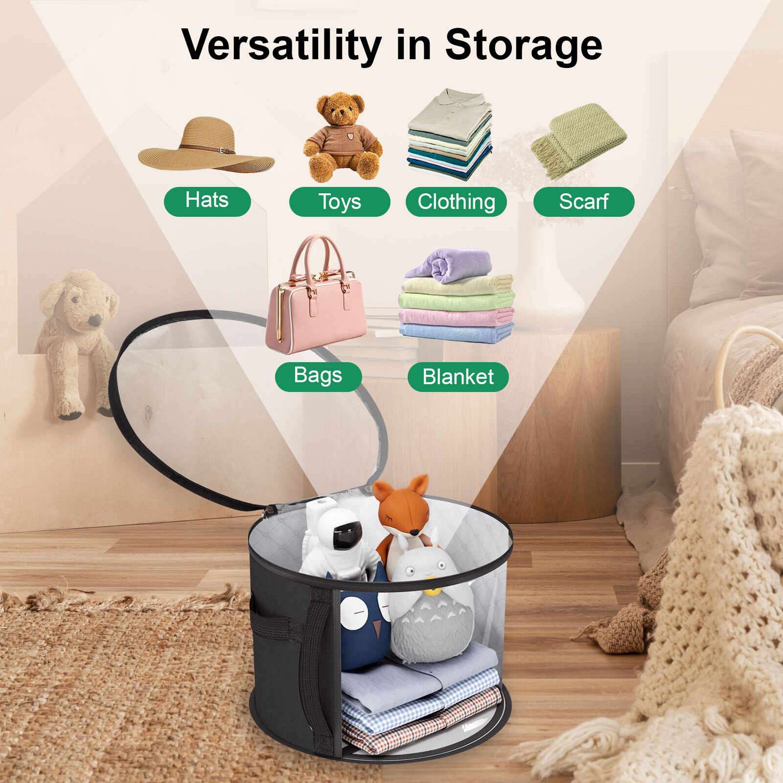 2pcs Hat Storage Box, Foldable Round Cowboy Hats Organizer Carrier Case Holder