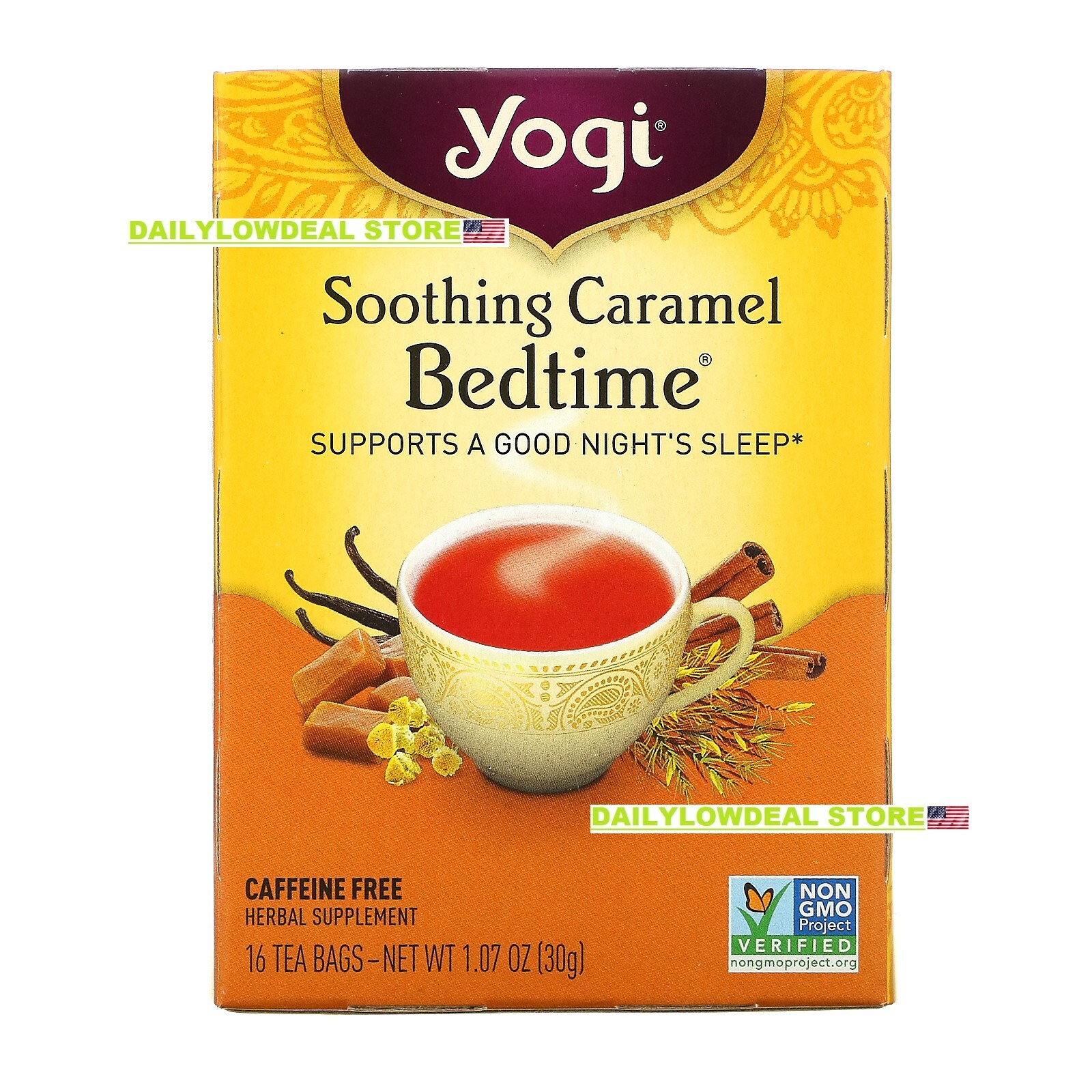 Soothing Caramel Bedtime Caffeine Free 16 Tea Bags Chamomile Good Night Sleep