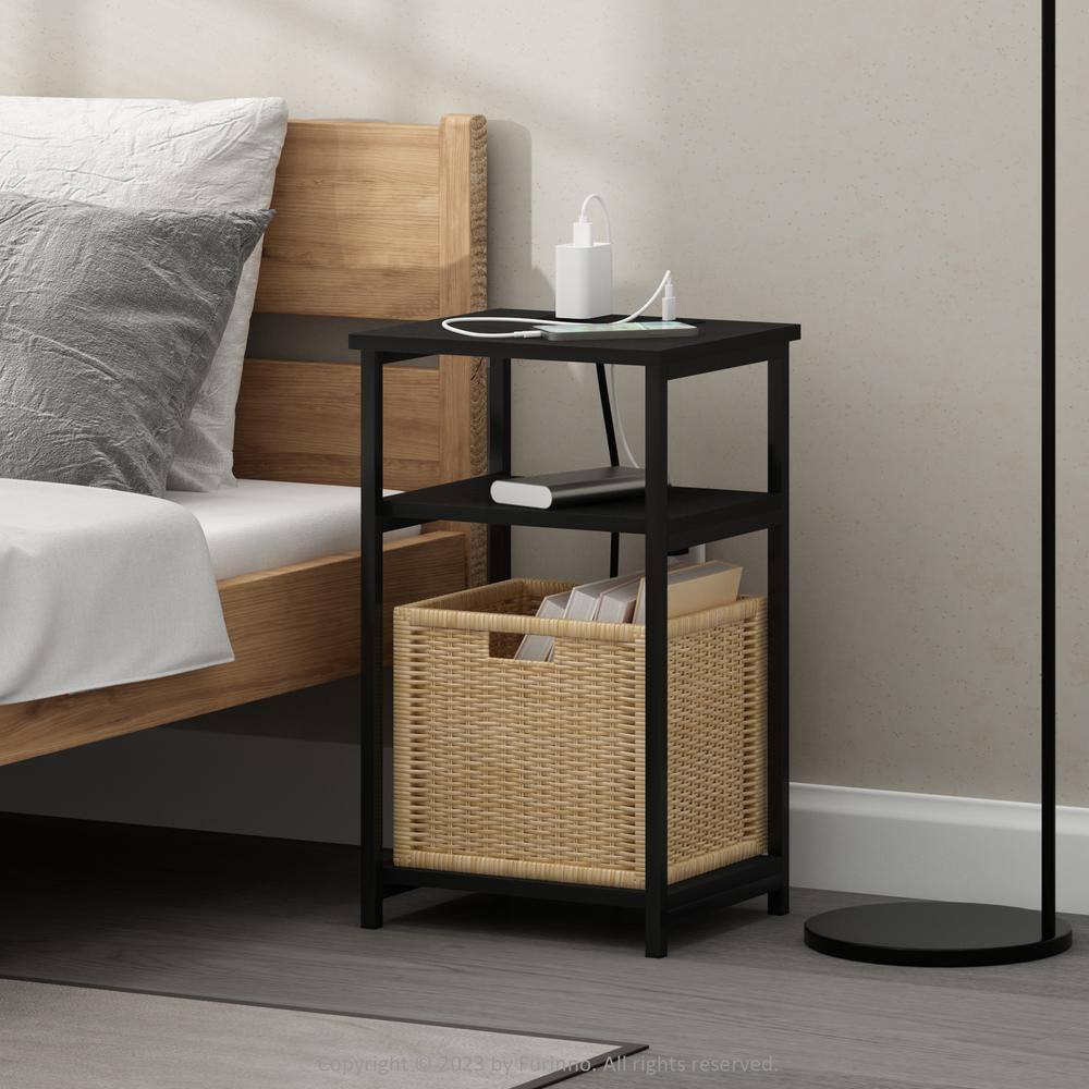 Moretti 13.9 In. Americano Rectangle Wood 3-Tier End Table with USB and Type-C C