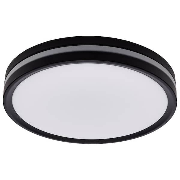 SATCO 11.42 in. Matte Black 5-CCT LED Flush Mount Nightlight, Frosted PMMA Shade