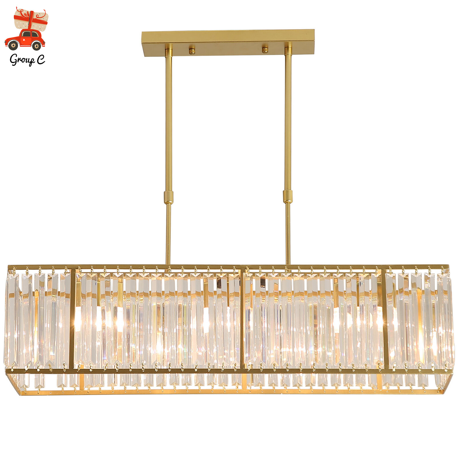 Modern Crystal 4-Light Rectangular Pendant Chandelier 33.5in Gold Adjustable
