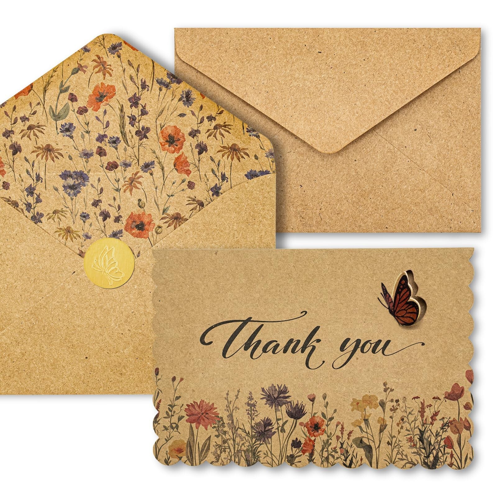 AZAZA Floral Thank You Cards with Envelopes 24 PK, Wedding Thank You Cards Un…