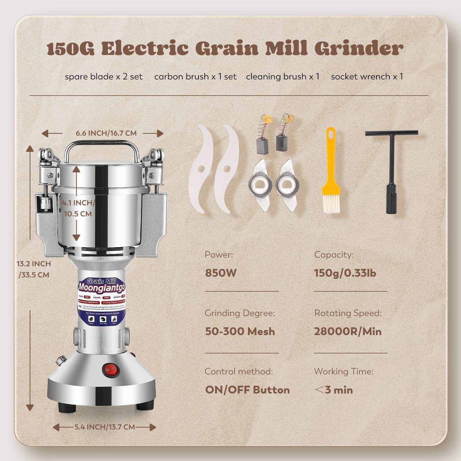 Grain Mill Grinder Electric 150g Commercial Spice Grinder 850W Stainless Stee…