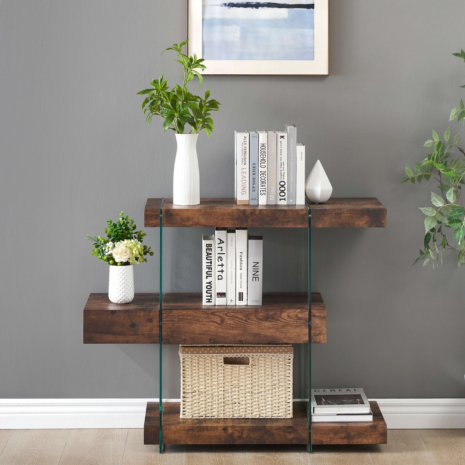 ivinta Glass Console Table with Storage Shelves