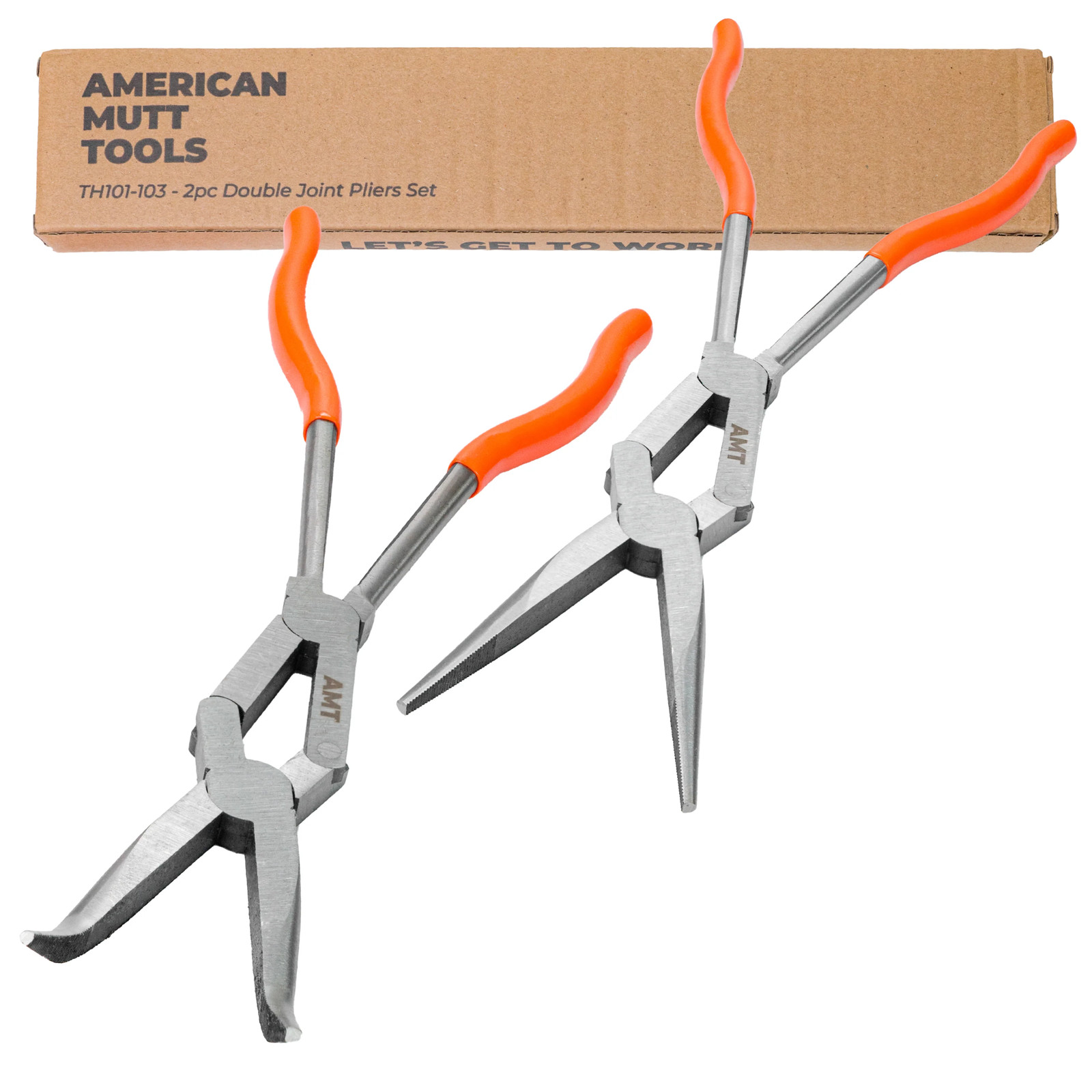 American Mutt Tools 2pc Double Jointed Pliers Set – 13″ Needle Nose Pliers and 4