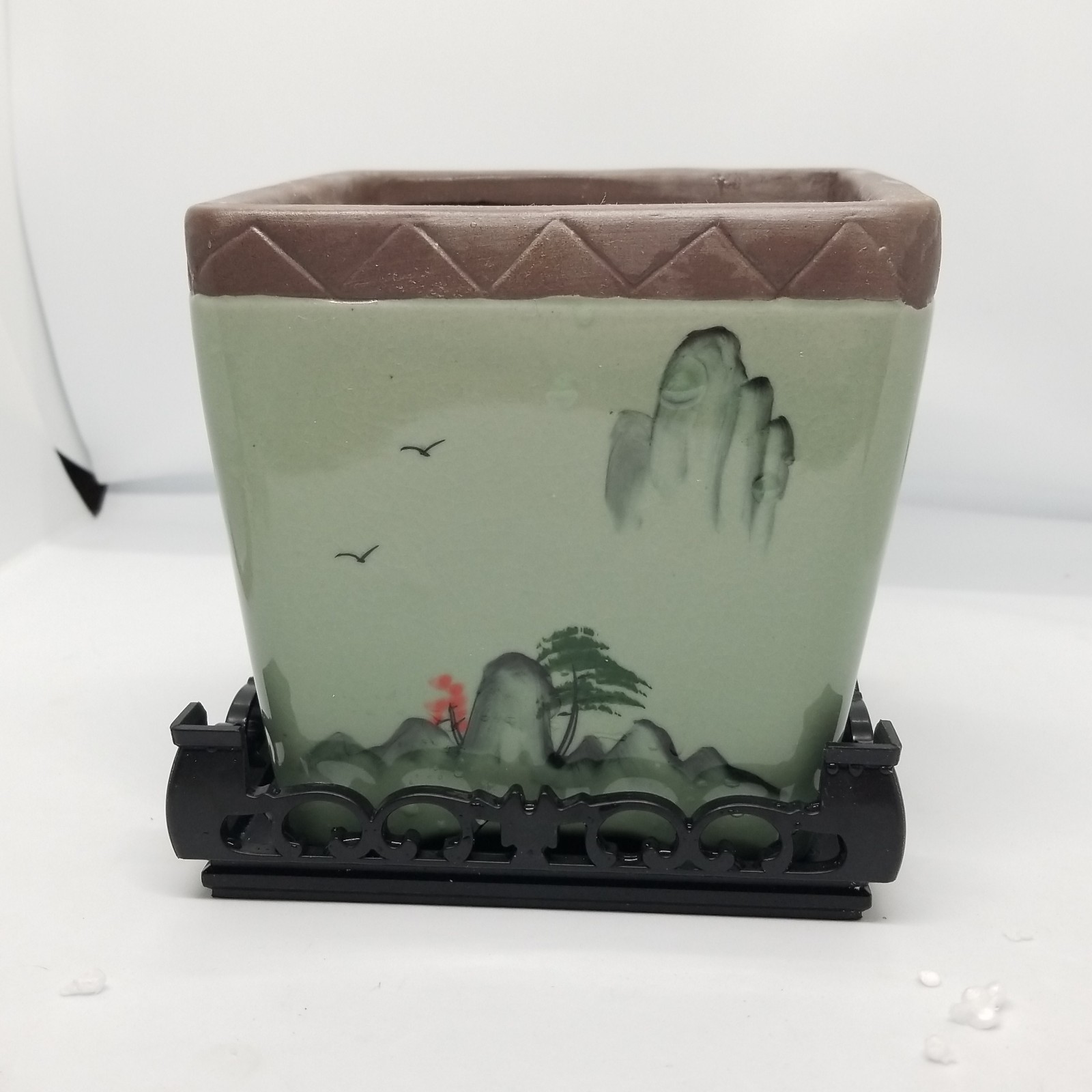5 x 5.25 in Ceramic Coated Purple Clay Plant Pot Bonsai Mountain Landscape