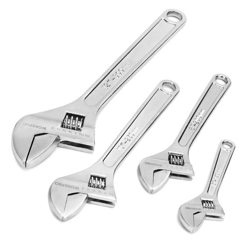 WORKPRO 4-piece Adjustable Wrench Set, Forged, Heat Treated, Chrome-plated USA