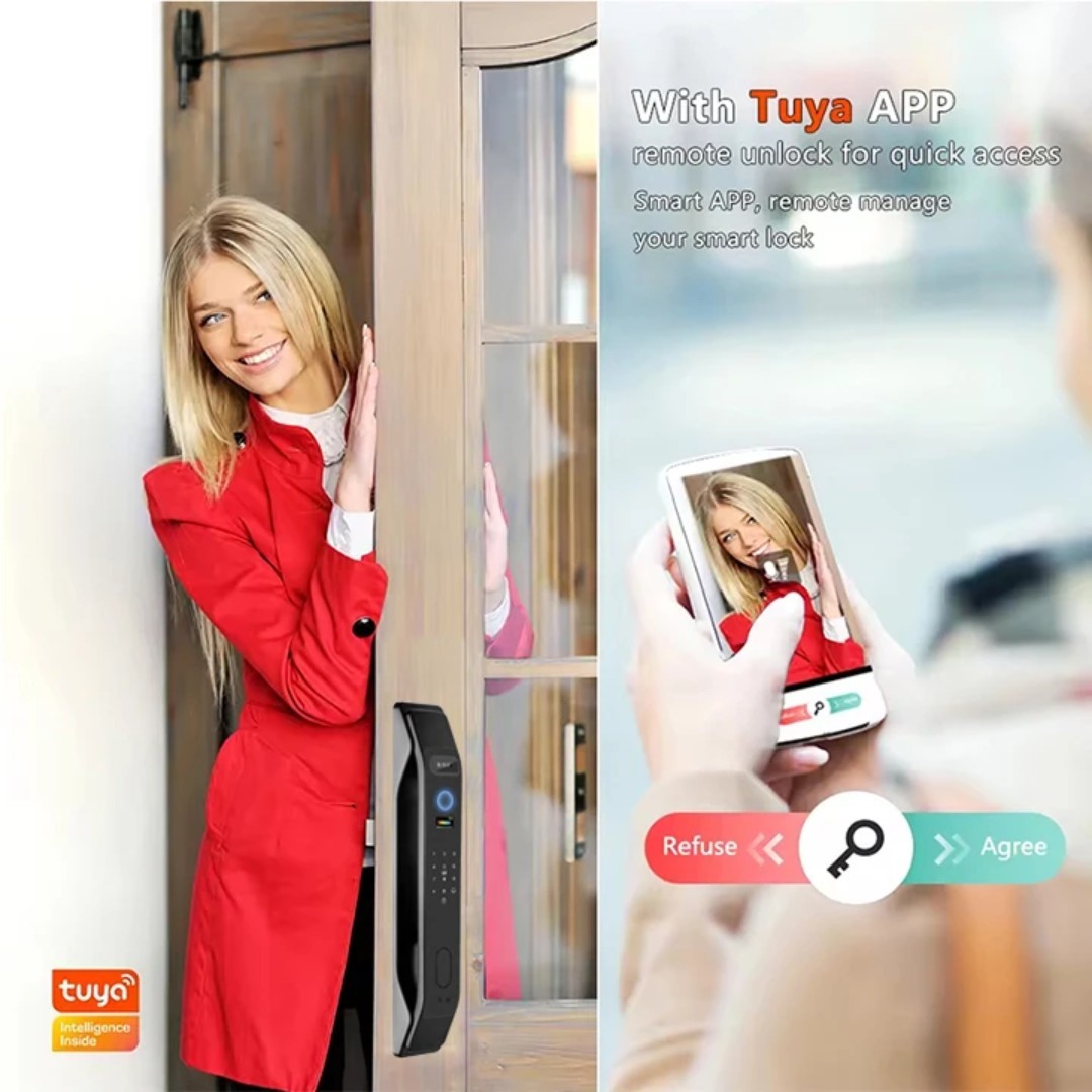 3D Face Recognition Fingerprint Password Smart Door Lock with Camera Security