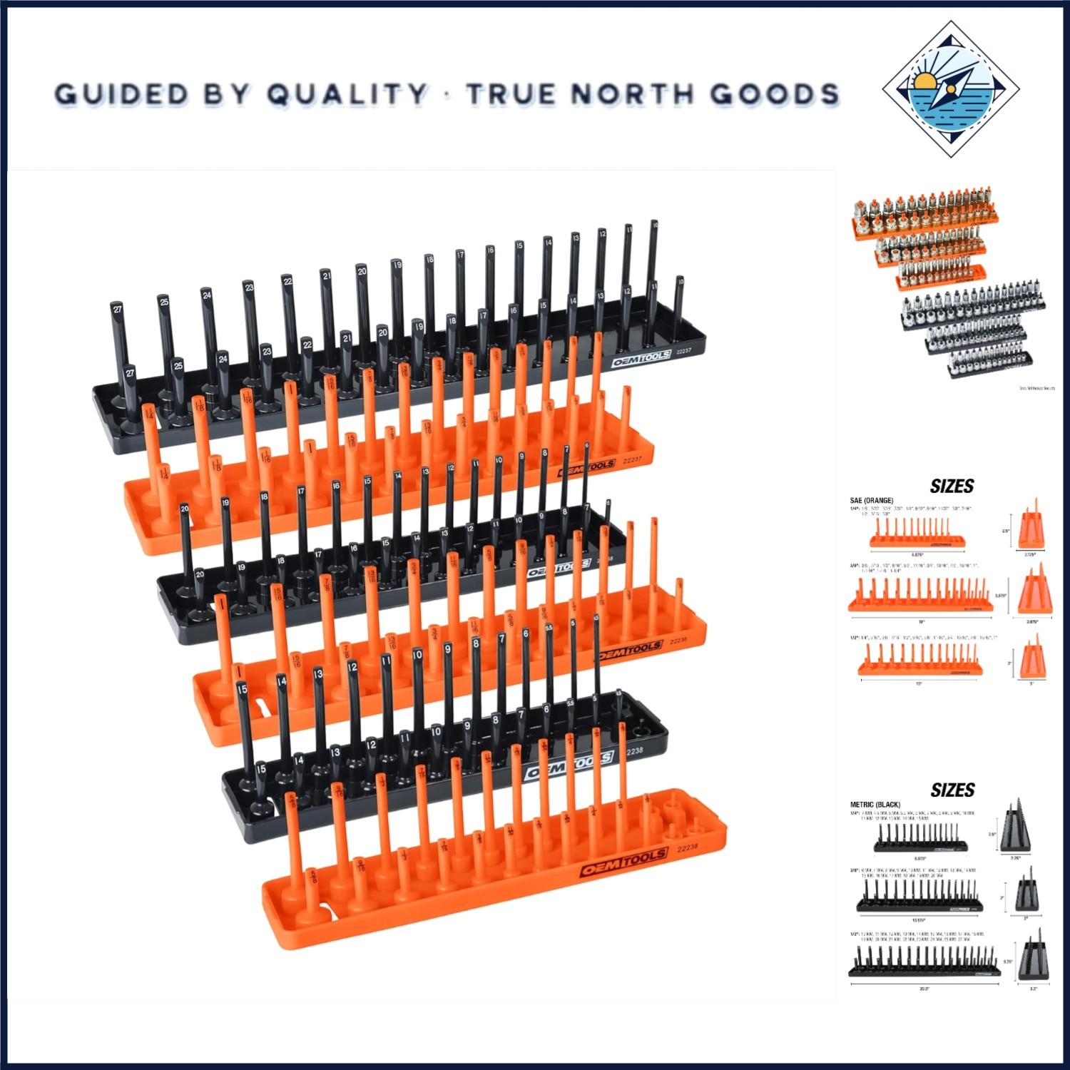 6-Piece Socket Organizer Set for SAE and Metric Sockets – Tool Box Storage