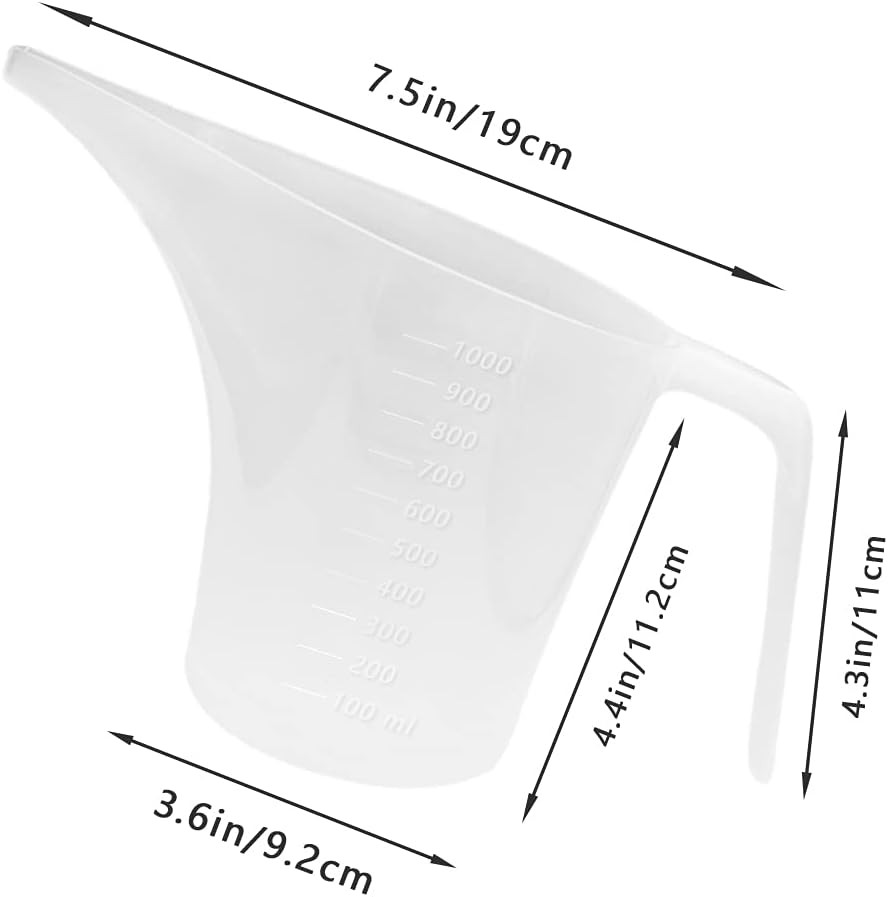 1000ml Plastic Funnel Pitcher Measuring Cup Long Spout Easy Pour 4 Pack NEW