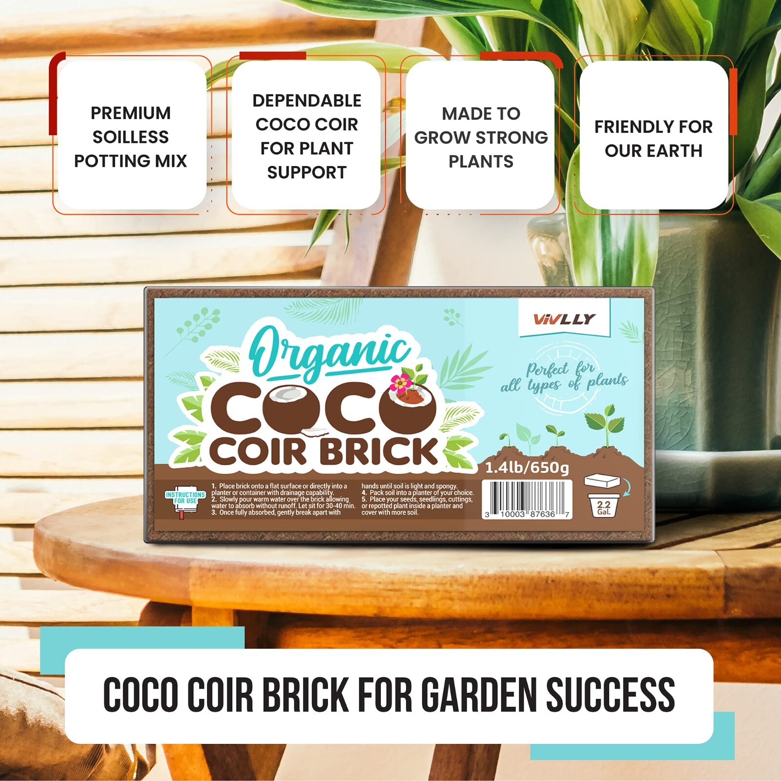 Compressed Coco Coir 1.4 LBS Brick Coconut Soil with Low EC & PH Balance
