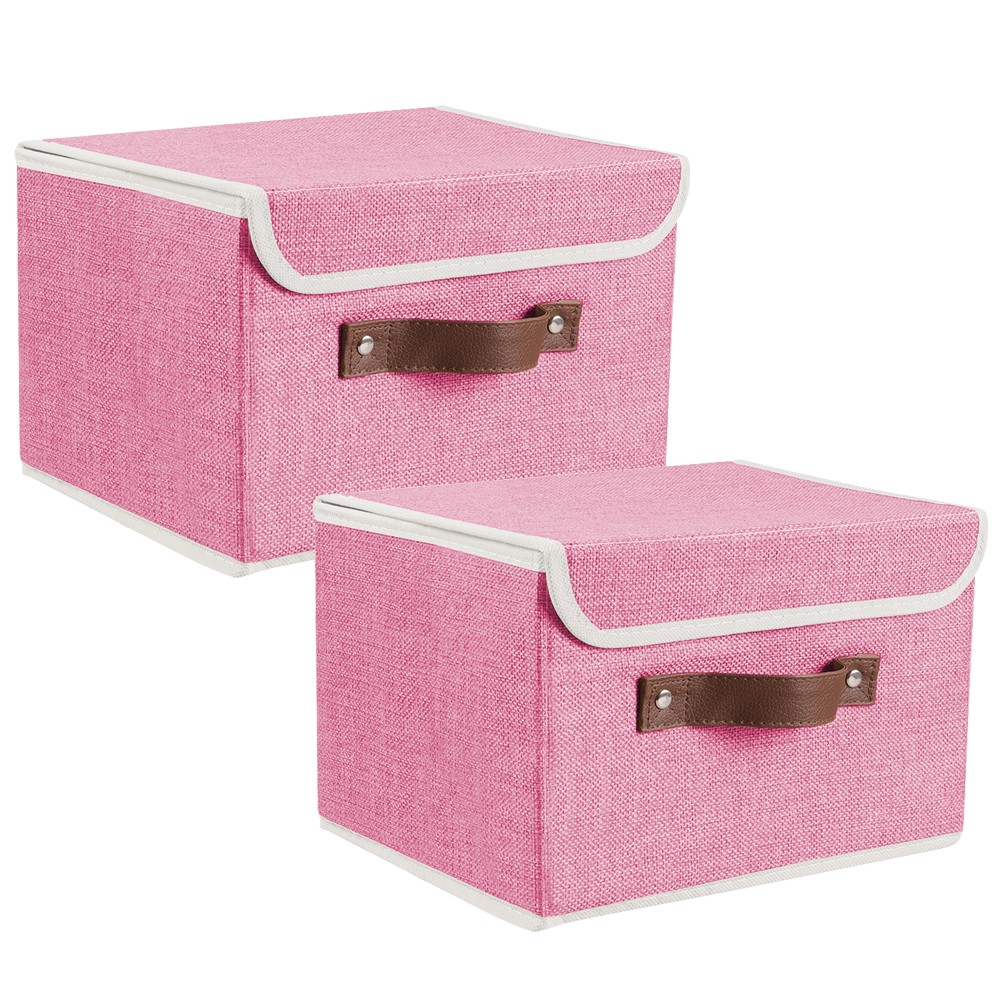 2/4/6Pcs Linen Foldable Storage Bins w/Lid Collapsible Organizer Containers