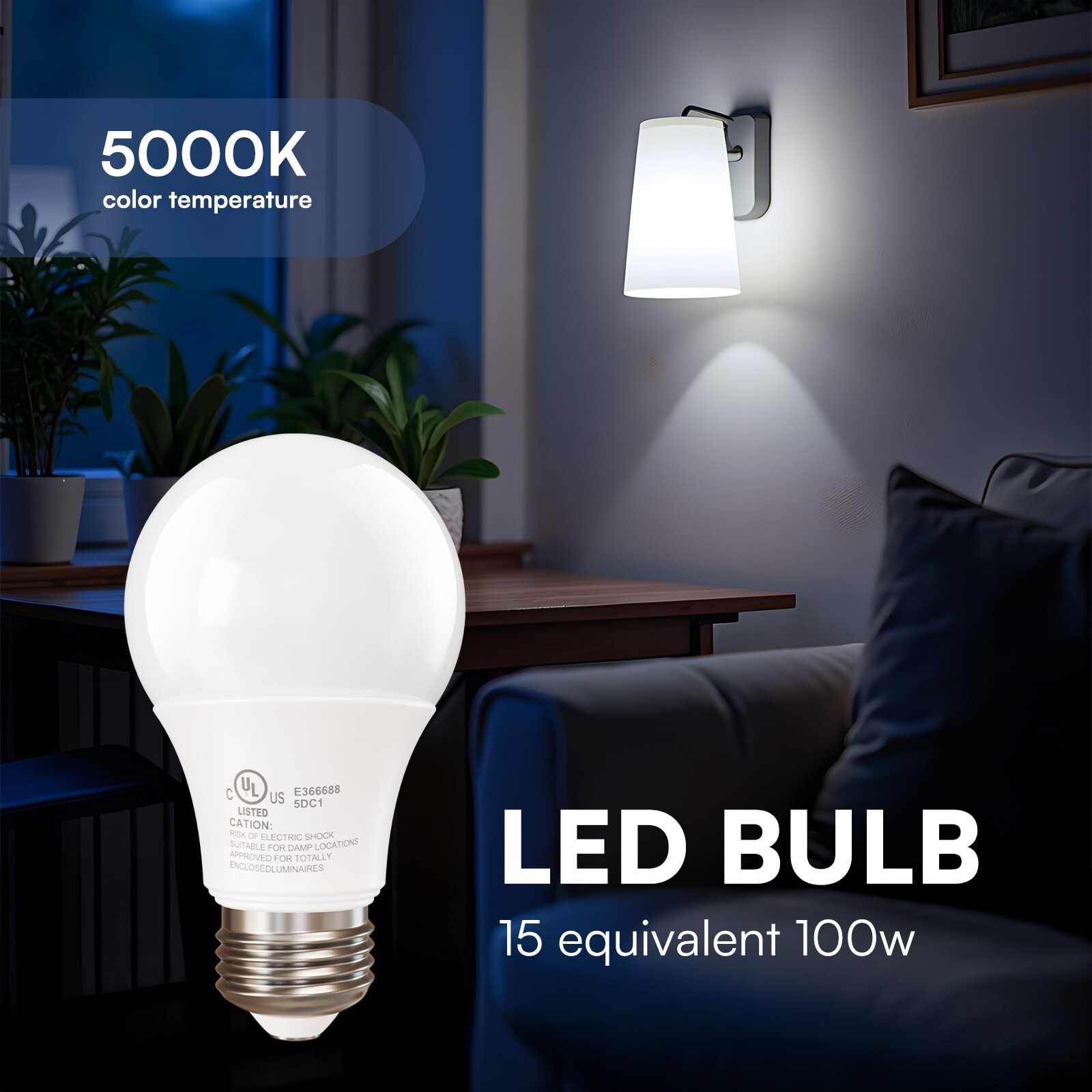 12 Pack A19 100W Equivalent Light Bulbs 1500LM 5000K Daylight E26 Non-Dimmable