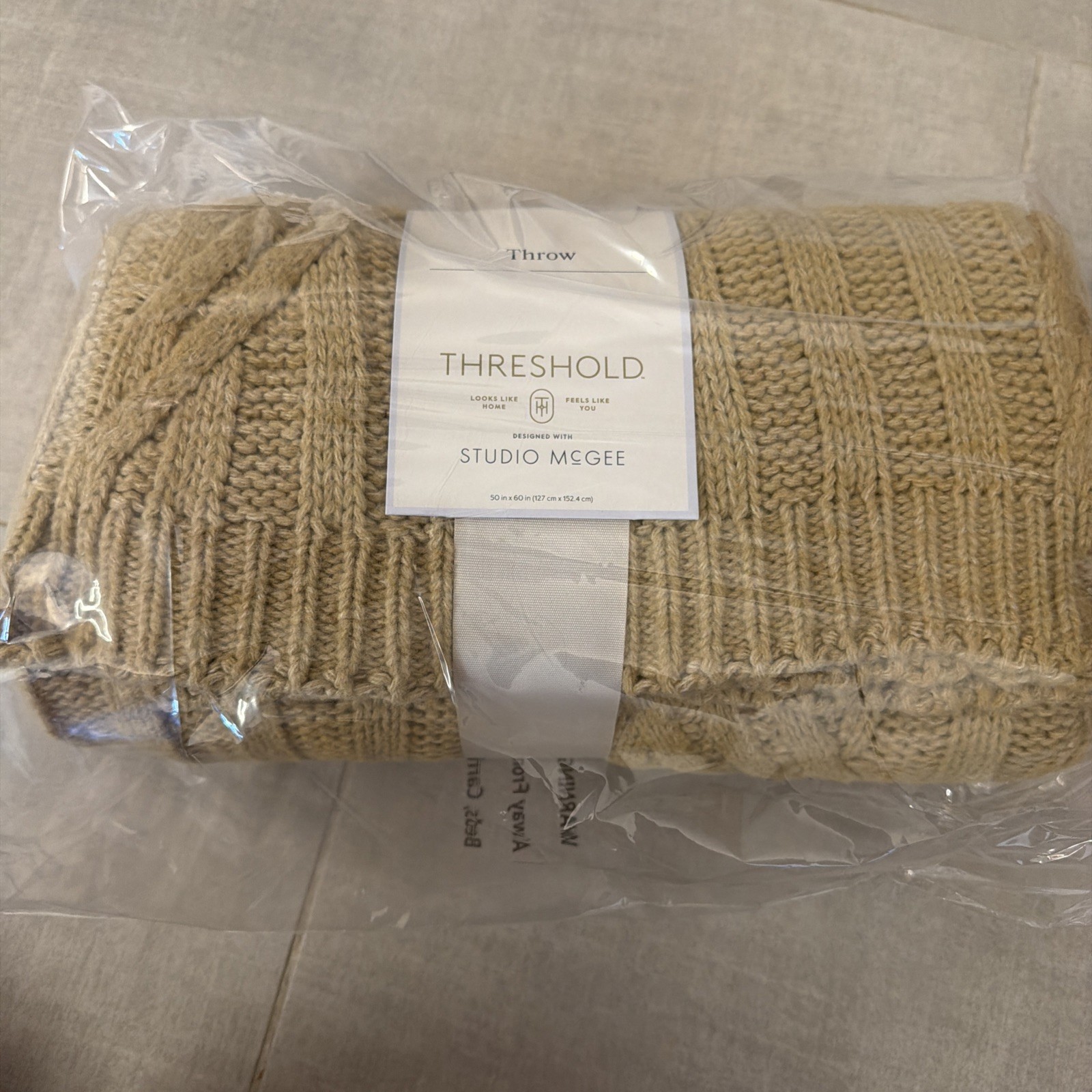 Threshold Throw Blanket Crochet Tan Beige Color Sweater Feel Studio McGee
